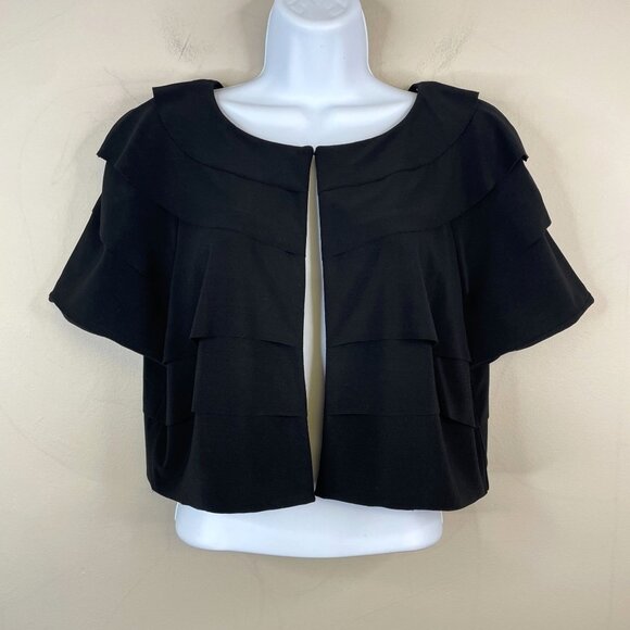 Joseph Ribkoff Bolero Cropped Jacket Womens Large Black Tiered Timeless Classic - Picture 1 of 10